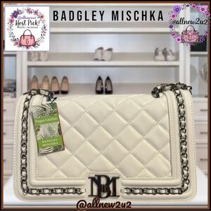 SALE New Badgley Mischka Quilted Pewter Hardware Crossbody Bag Shoulder Strap HP